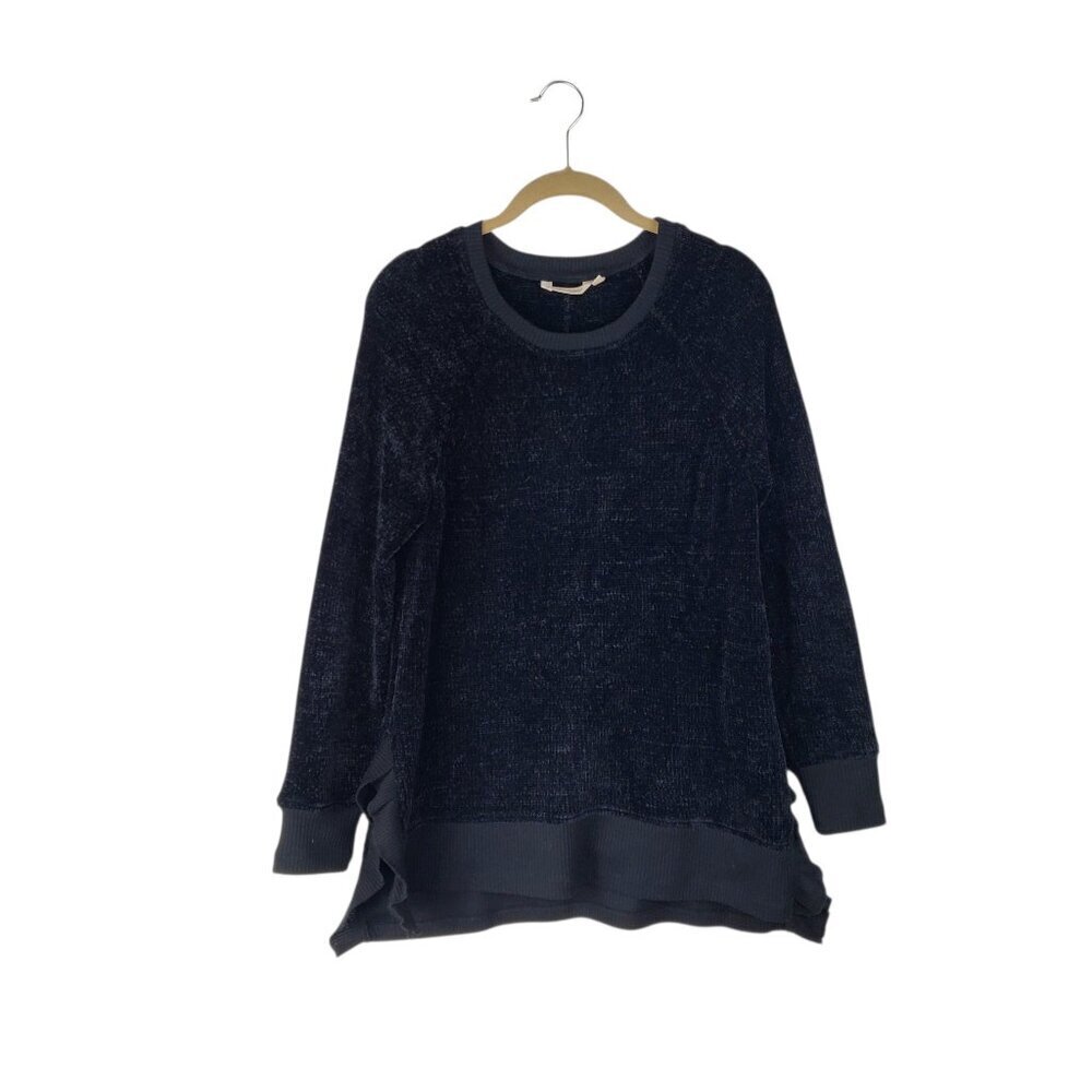 Soft Surroundings Black Chenille Ruffle Hem Tunic Sweater Crew Neck Womens Small